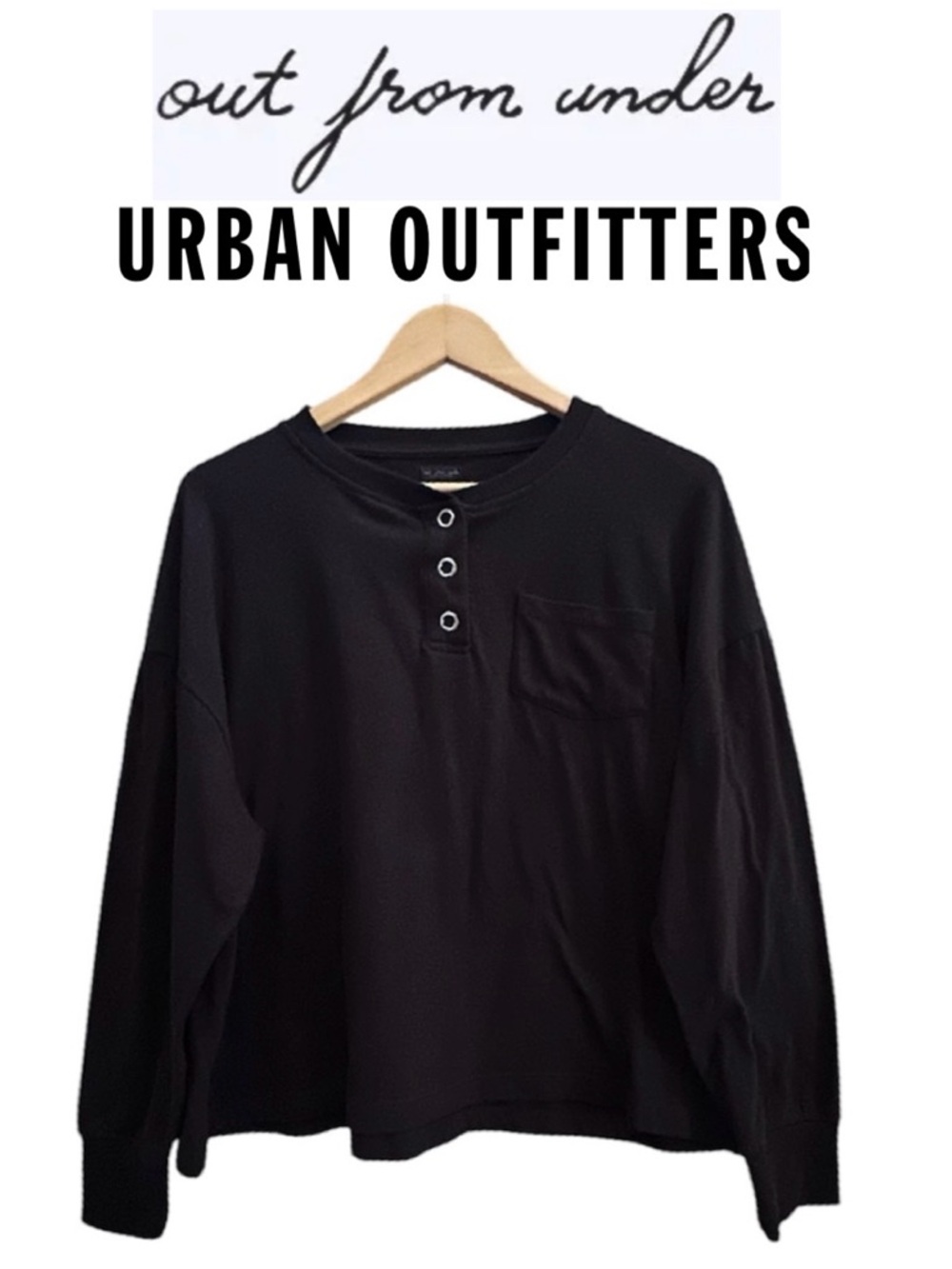 URBAN OUTFITTERS OUT FROM UNDER Black Long Sleeve Henley Snaps Pocket Women's M